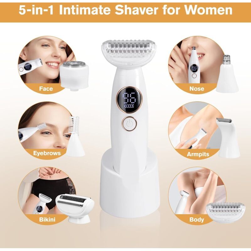 5-in-1 Ladies Electric Shaver Bikini Trimmer IPX7 Waterproof USB Station