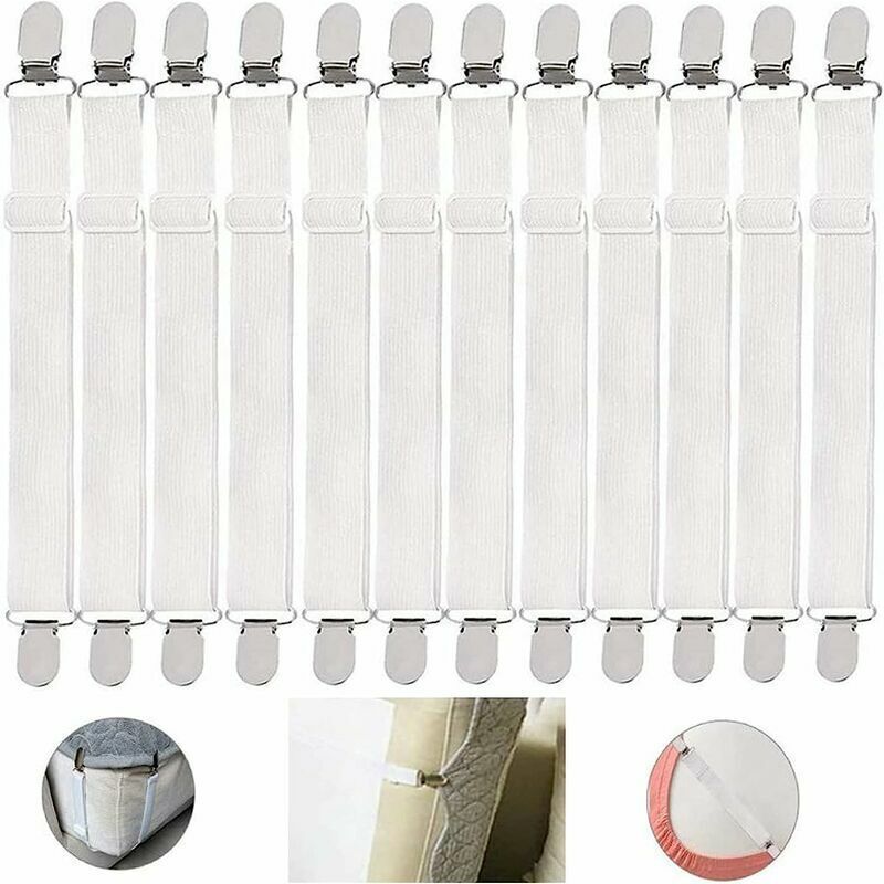 12x Adjustable Elastic Sheet Fasteners Mattress Clips Bed Cover Straps
