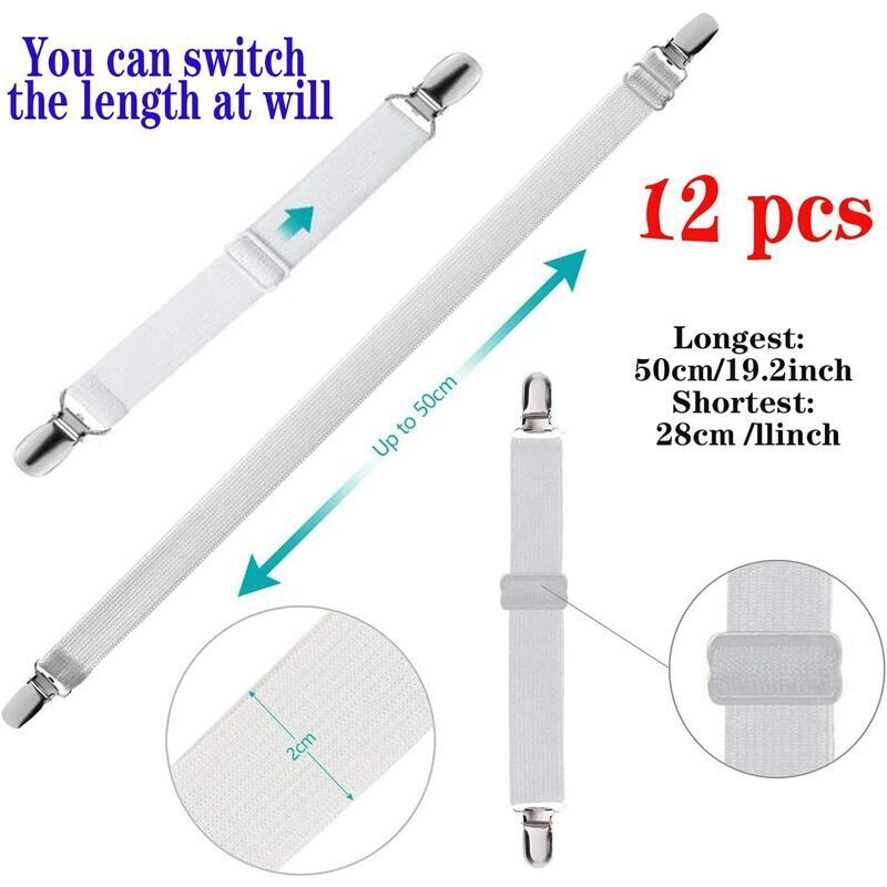 12x Adjustable Elastic Sheet Fasteners Mattress Clips Bed Cover Straps