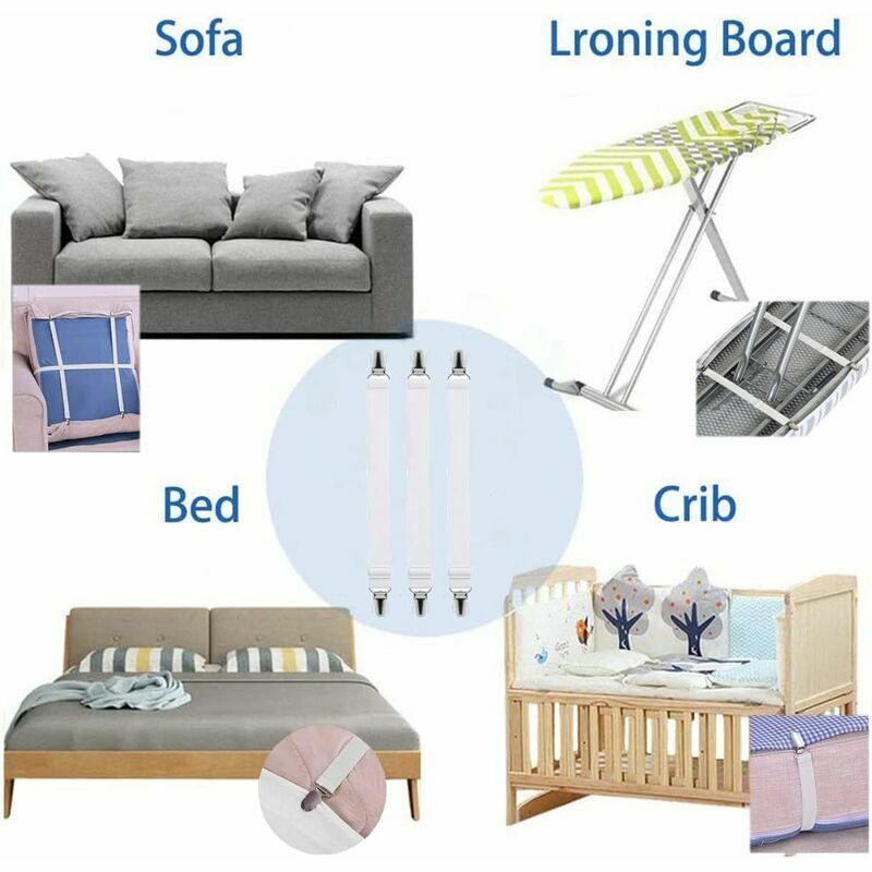 12x Adjustable Elastic Sheet Fasteners Mattress Clips Bed Cover Straps