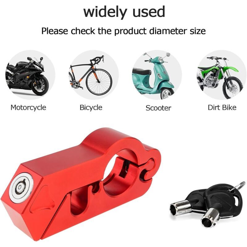 Motorcycle Handlebar Brake Lock Anti-Theft Aluminium Alloy Security Red