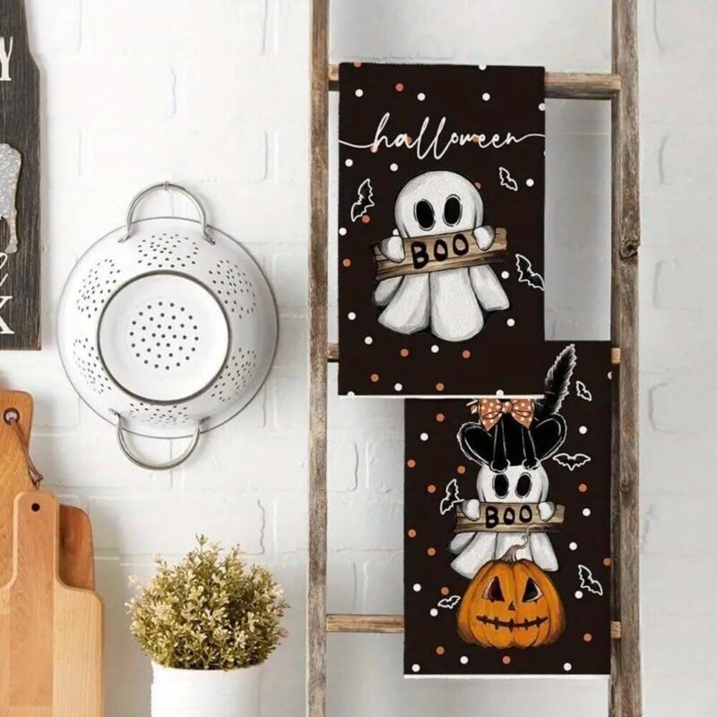 2x Halloween Kitchen Tea Towels Home Dining Table Decoration Dish Towels
