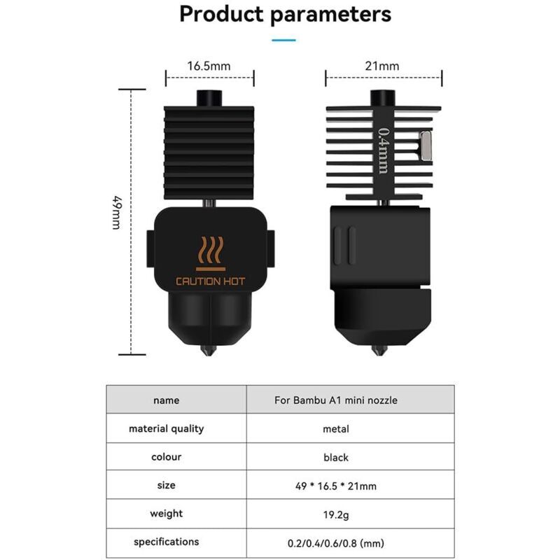 Bambu Lab A1 A1 Mini Hotend Kit Quick Swap Nozzles 0.2 0.4 0.6 0.8mm