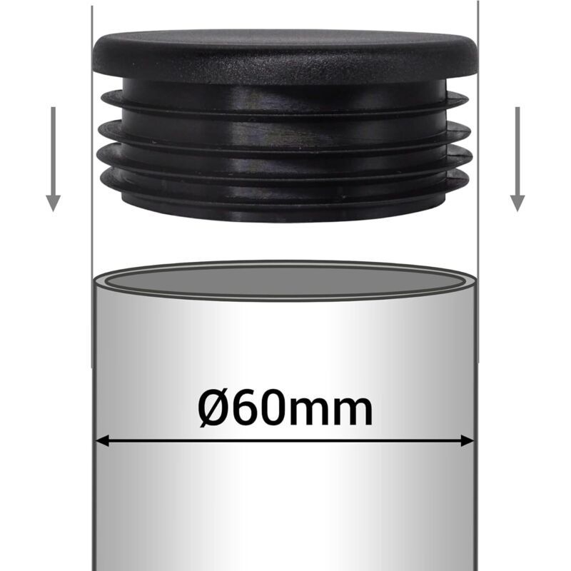 20x Round Tube End Caps Black Plastic Fence Post Inserts 60mm RAL 9005