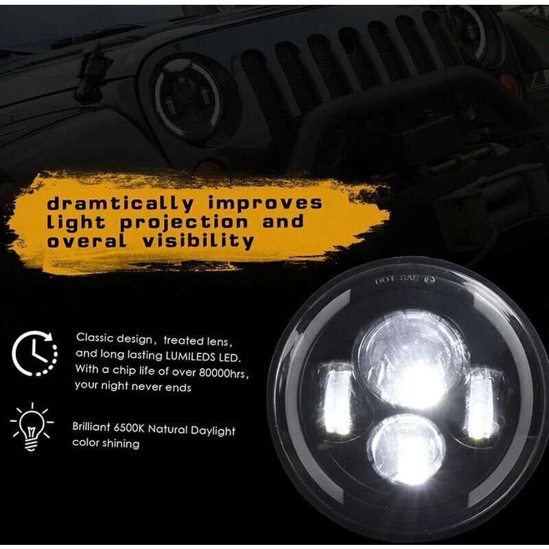 LED Headlight 7 Inch Round 150W H4 H13 6500K Waterproof Low Beam