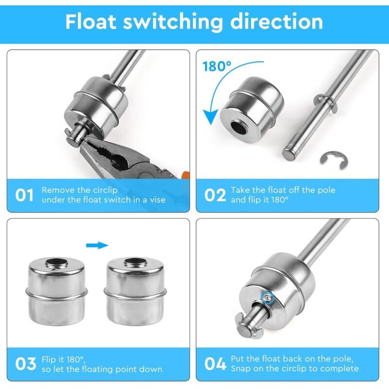 Stainless Steel Float Switch Water Level Sensor M10 150mm Pool Pond Pump