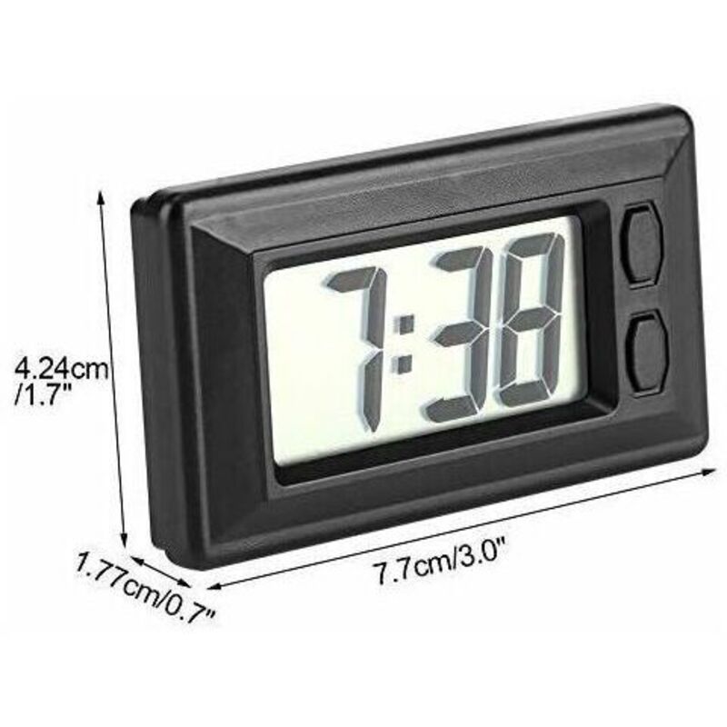 LCD Digital Clock for Car Dashboard or Desk Stick-On 77x42mm