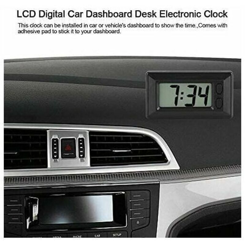 LCD Digital Clock for Car Dashboard or Desk Stick-On 77x42mm