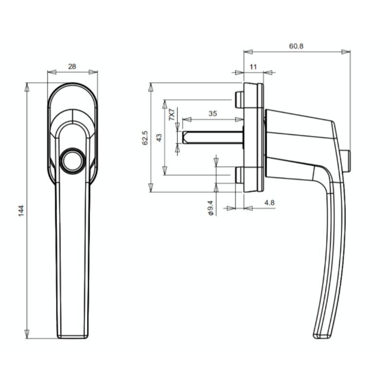 Handle of Window White, Longueur of Loquet Longueur of the Handle with Button Poussoir, 35 mm, 144 mm