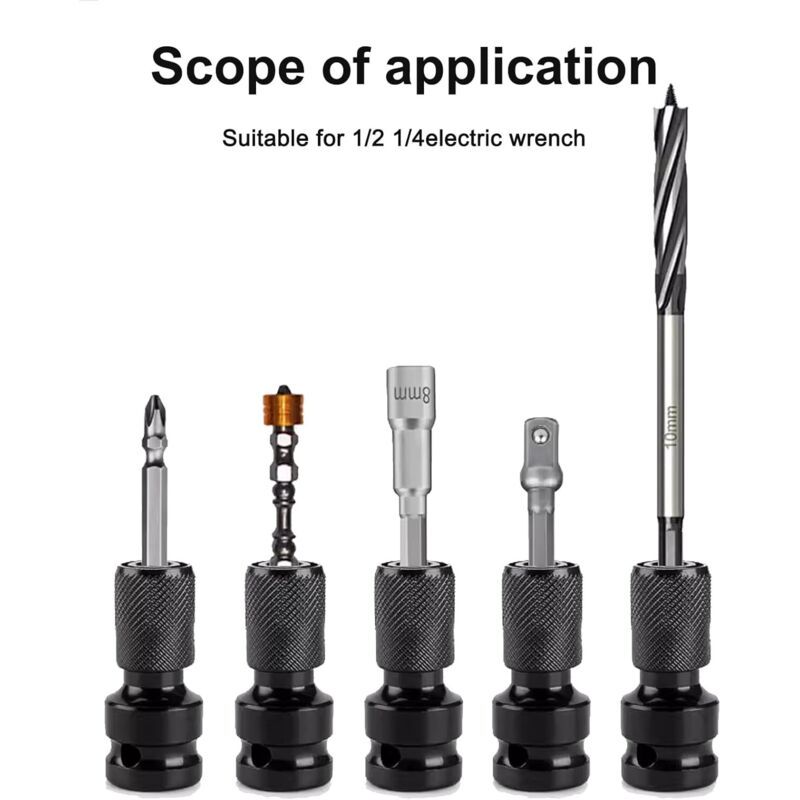 2x Impact Driver Bit Adapters 1/4 Hex to 1/2in Socket Wrench Drive