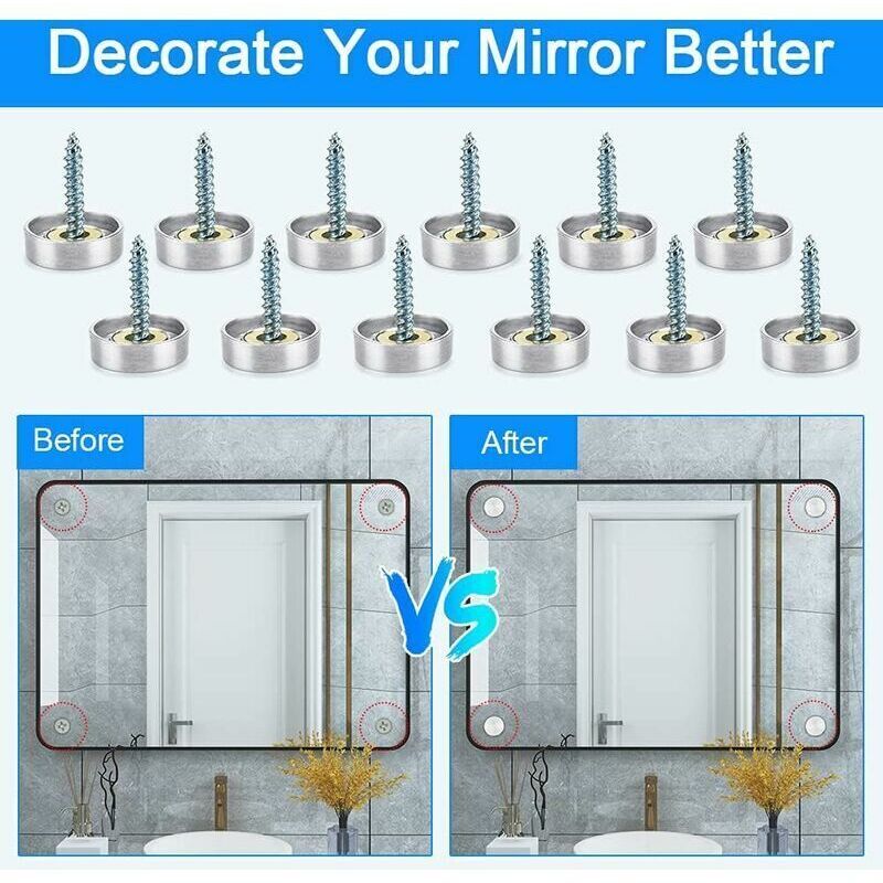 20x Stainless Steel Mirror Screw Cover Caps Decorative 16mm Bathroom