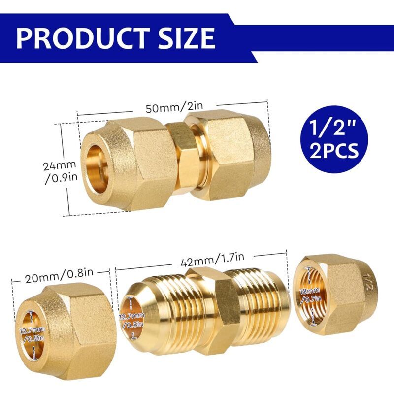 2x Copper Air Con Hose Extension Couplers 0.5in No Welding Required