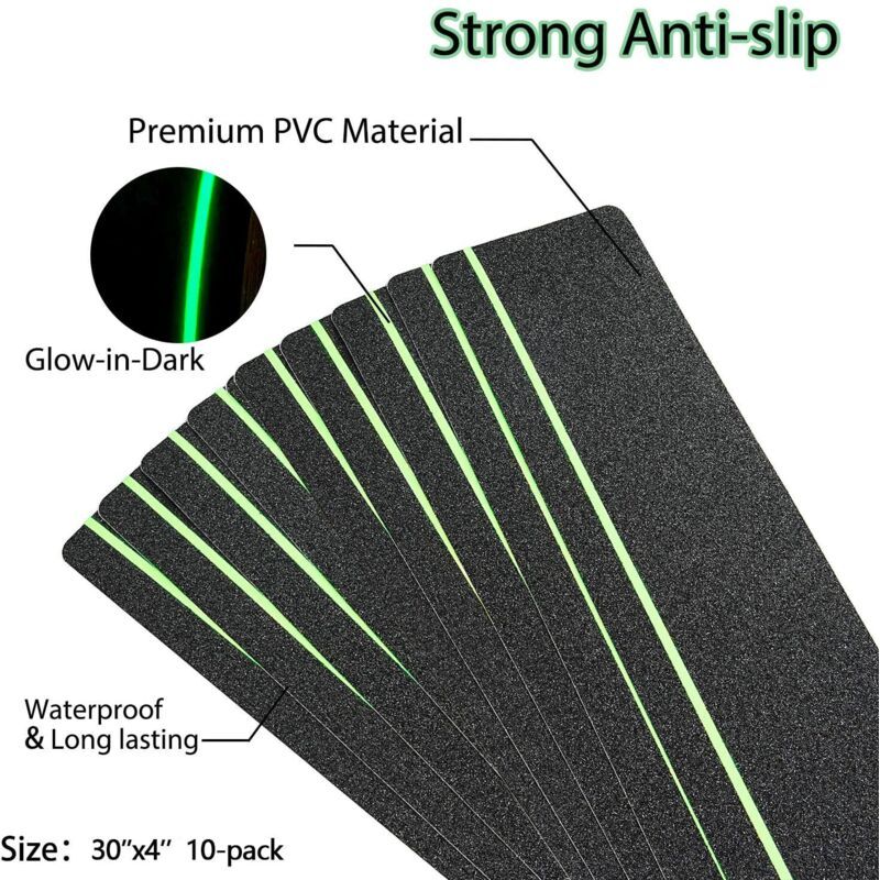 10x Anti-Slip Stair Tread Tape Strips 30x4in Outdoor High Grip Adhesive