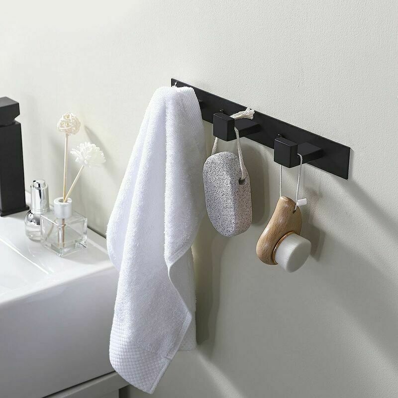 Door Manteau Bathroom Wall Black, Mounted a 3 Hooks Door Manteau Wall Mounted Patere Bathroom Steel Stainless SUS304 Mat