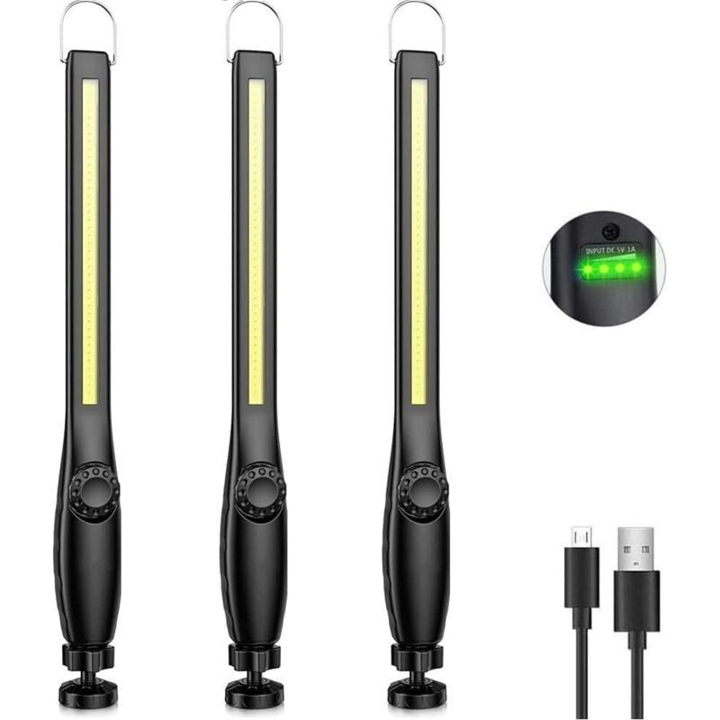 3x Rechargeable COB LED Work Lights Dimmable Garage Camping Torch