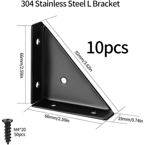 10x 90 Degree Metal Corner Brackets Black Angle Connectors for Furniture