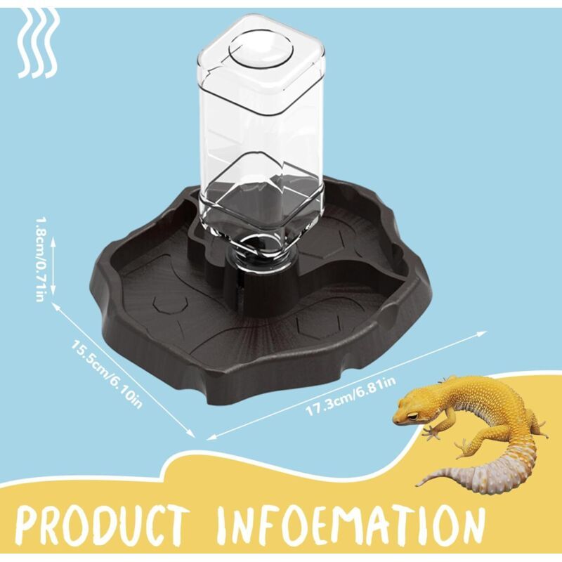 Reptile Water Bowl with Bottle Dispenser for Geckos Snakes Lizards Turtles