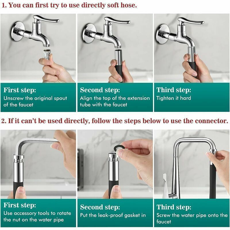 Rallonge of Faucet Flexible 360 Degree Black, Kitchen with Connector a Baionnette Longueur Totale for Bathroom and Outdoor, 30cm