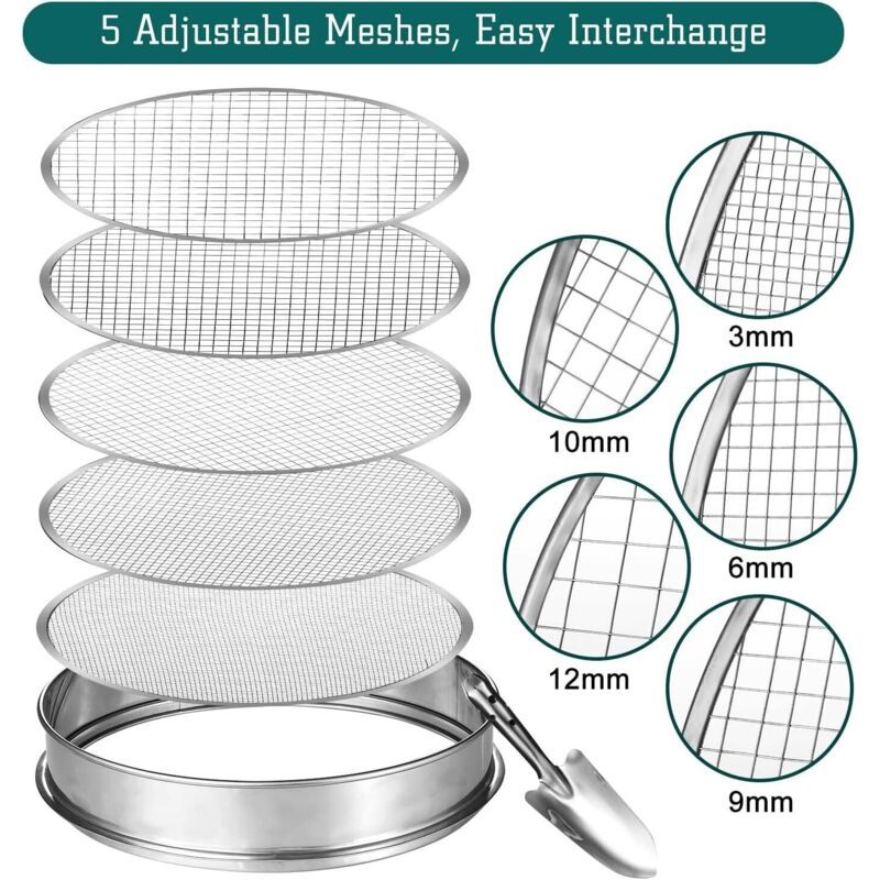 Tamis of Garden Rond with 5 Inserts of Tamis Interchangeables Compost and Graines Pelle of Garden Incluse, 30 cm
