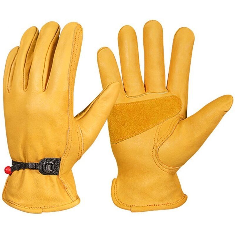 Winter Leather Work Gloves Fleece Lined Thermal Gardening Size L