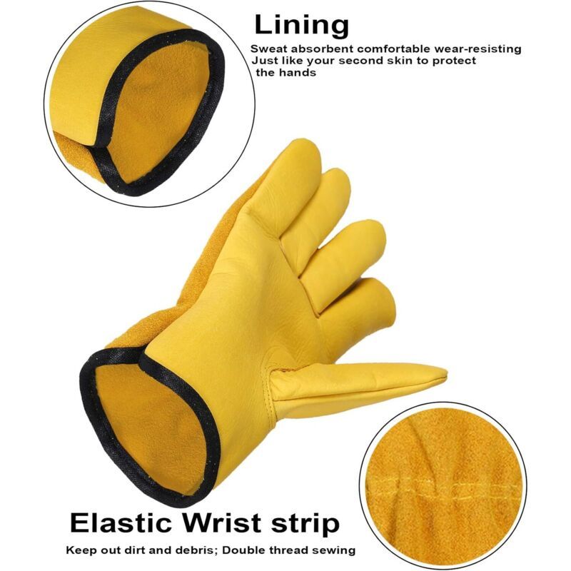 Winter Leather Work Gloves Fleece Lined Thermal Gardening Size L