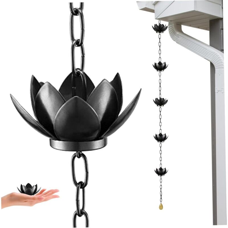 Lotus Rain Chain 125cm Metal Gutter Downpipe Garden Drainage Feature