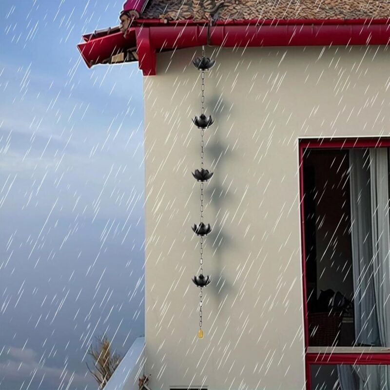 Lotus Rain Chain 125cm Metal Gutter Downpipe Garden Drainage Feature