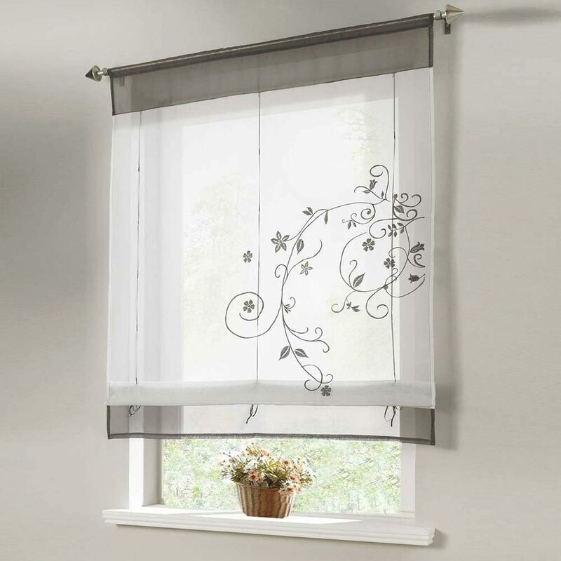 Romantic Tab Top Kitchen Balcony Curtain 80x120cm Grey