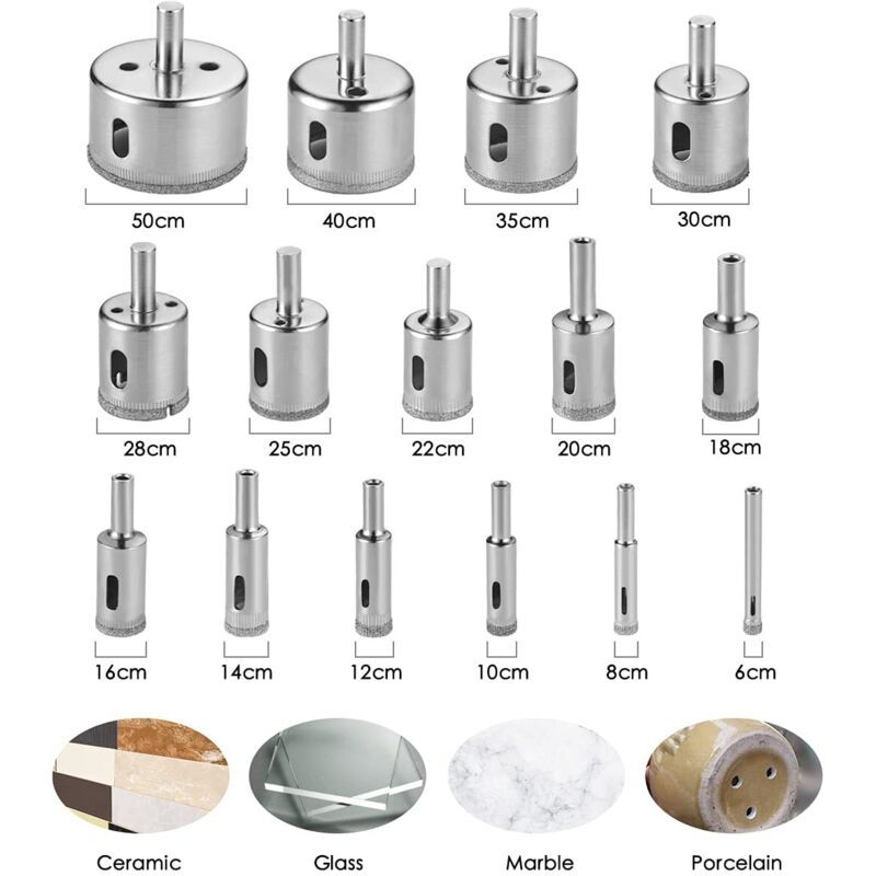 15x Diamond Hole Saw Drill Bit Set 8-50mm for Glass Tile Ceramic