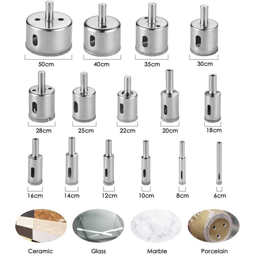 15x Diamond Hole Saw Drill Bit Set 8-50mm for Glass Tile Ceramic