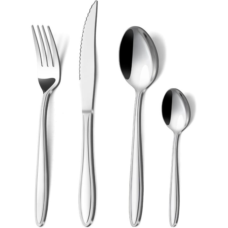 24pc Stainless Steel Cutlery Set for 6 Straight Handle Dishwasher Safe