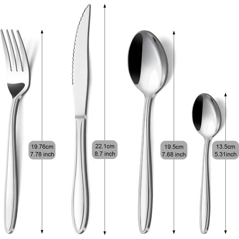 24pc Stainless Steel Cutlery Set for 6 Straight Handle Dishwasher Safe