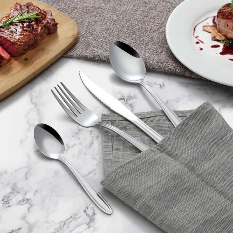 24pc Stainless Steel Cutlery Set for 6 Straight Handle Dishwasher Safe