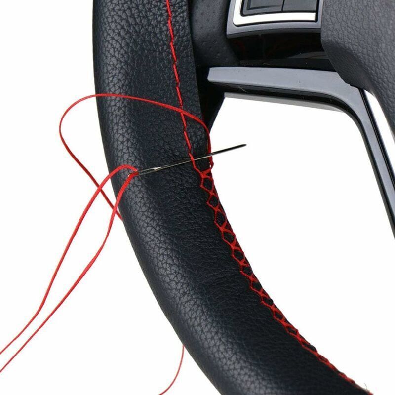 Soft Leather Steering Wheel Cover DIY Sew-On Kit with Needle Thread Red