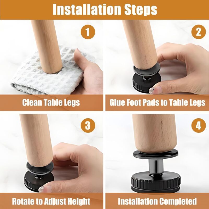 4x Adjustable Furniture Legs 27-40mm for Tables Sofas Bed Frames