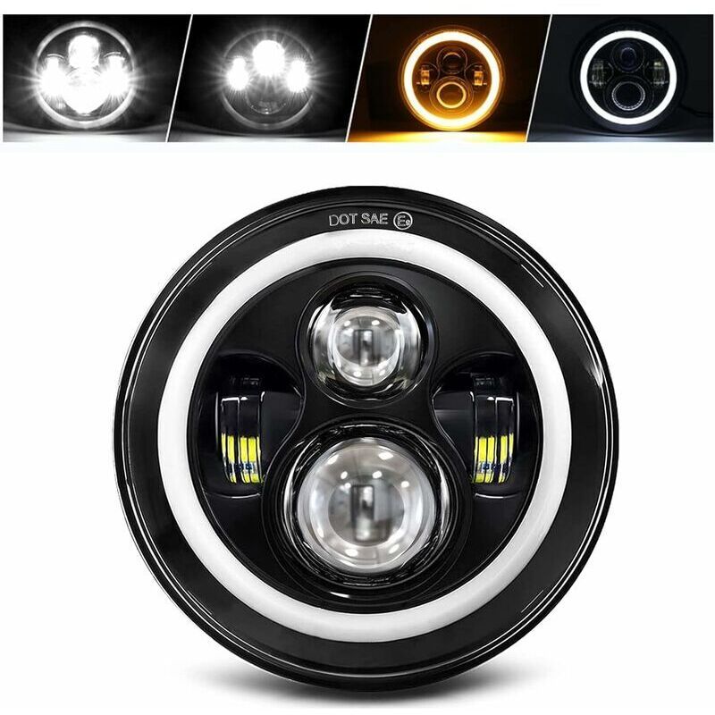 Round LED Motorcycle Headlight White 4 Lighting Modes