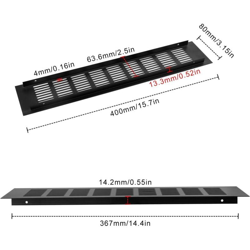 Aluminium Corner Air Vent Grille 400mm Black for Cupboards and Rooms