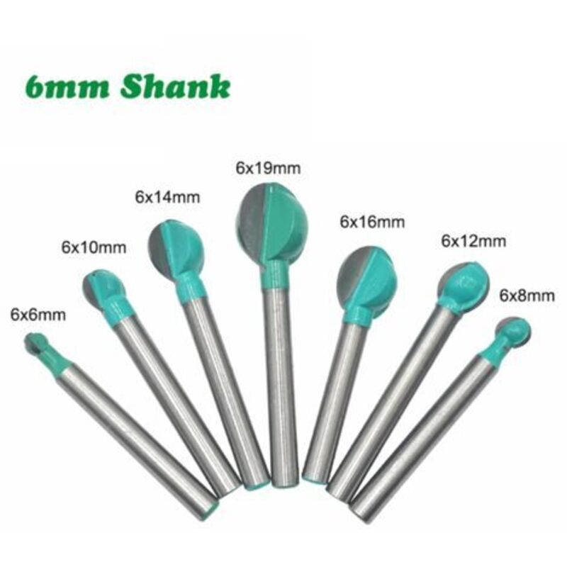 7x Round Rod Wood Router Bits Set 6-16mm Grooving Bits 6mm Shank