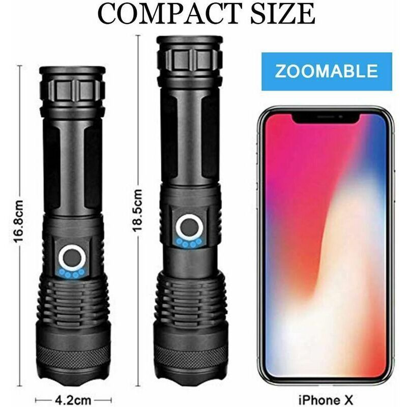 9000 Lumen LED Torch USB Rechargeable XHP70 Ultra Bright Pocket Flashlight