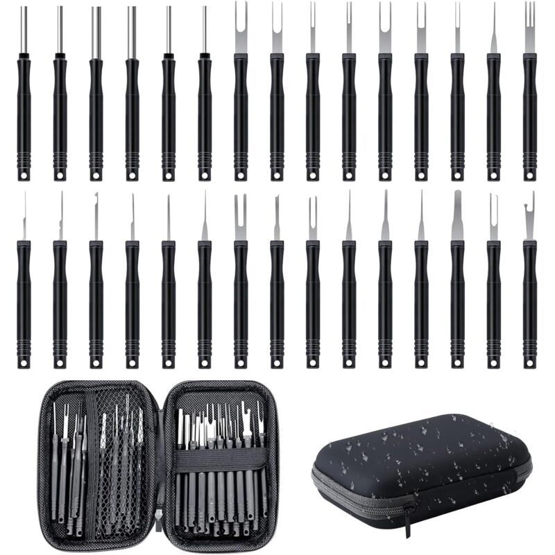 30pc Terminal Removal Tool Kit Wire Connector Pin Extractor Set Black