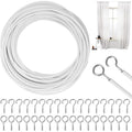 Curtain Wire 10m White with 25 Eye Bolts and Screw Hooks for Nets