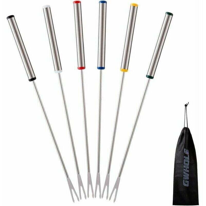 6x Stainless Steel Fondue Forks 24cm for Cheese Chocolate Meat Dessert