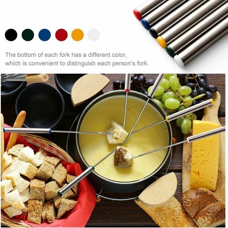 6x Stainless Steel Fondue Forks 24cm for Cheese Chocolate Meat Dessert