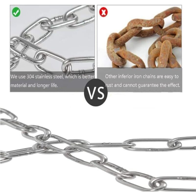 2x Stainless Steel Chain 3mm x 2m with Carabiners for Hammock Hanging