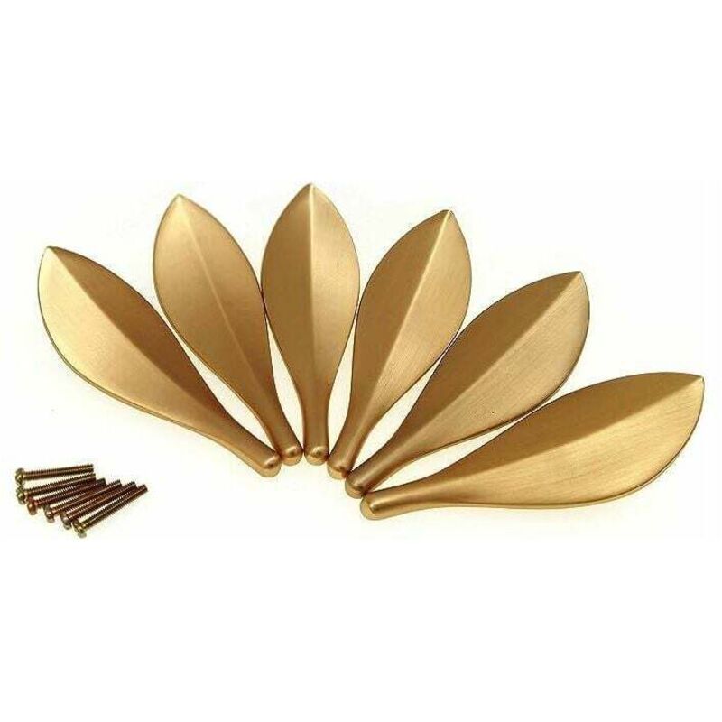 6x Gold Leaf Cabinet Door Handles Art Deco Cupboard Drawer Knobs