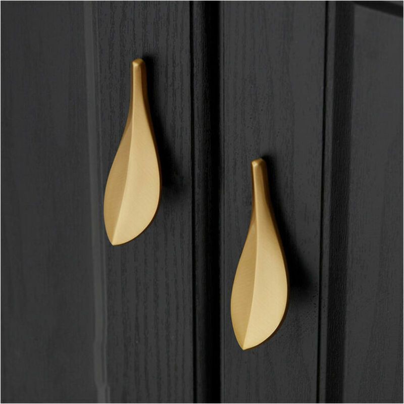 6x Gold Leaf Cabinet Door Handles Art Deco Cupboard Drawer Knobs