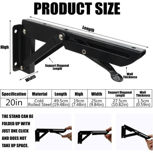 2x Heavy Duty Folding Shelf Brackets 500mm Wall Mounted 150kg Capacity