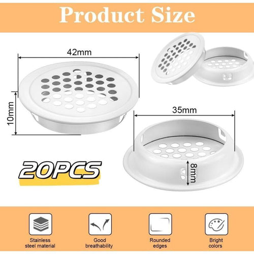 20x Round Air Vent Grilles 35mm White for Cabinets Cupboards Wardrobe