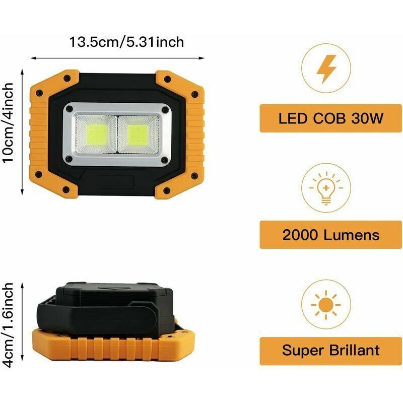 30W Rechargeable LED Work Light 2000LM COB USB Floodlight Camping 3 Modes