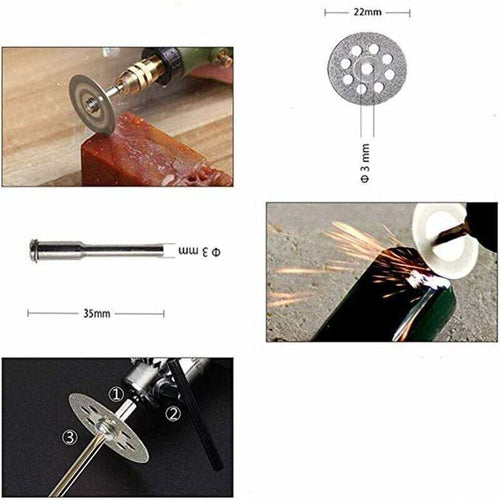 20x Mini Diamond Cutting Discs 22mm with Mandrels for Rotary Tool Dremel